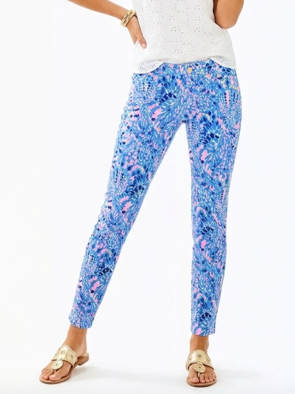 Lilly Pulitzer Kelly Skinny Ankle Pant Slim Fit Low Rise Pink Blue Size 0 12816